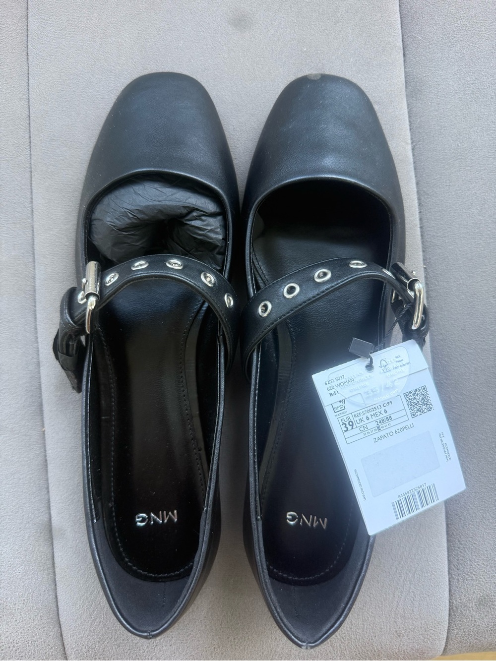 Mango Black Stud-Detail Mary Jane Flats